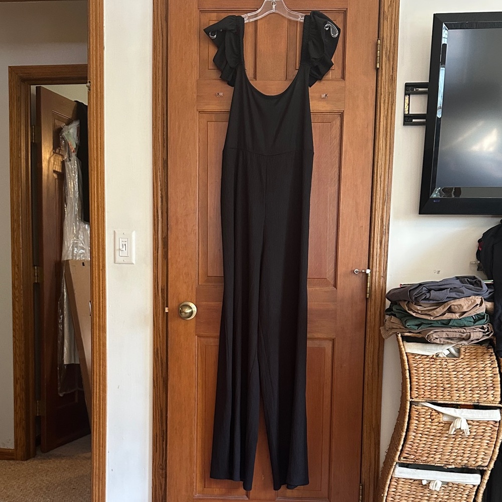 Black Jumpsuit with Ruffle Sleeves